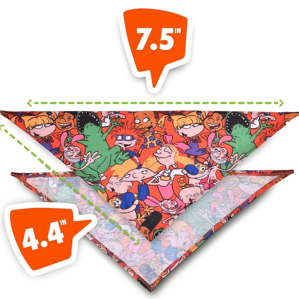 Nickelodeon Dog Bandana 90s Characters from Rugrats, Hey Arnold & More. Set of 3